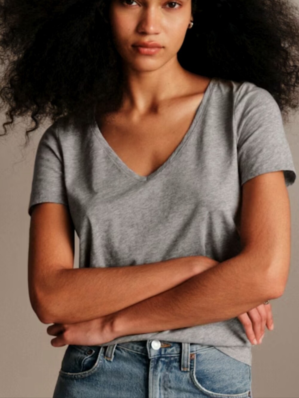 NEW Sezane Malcolm V Neck T-shirt In Mottled Gray